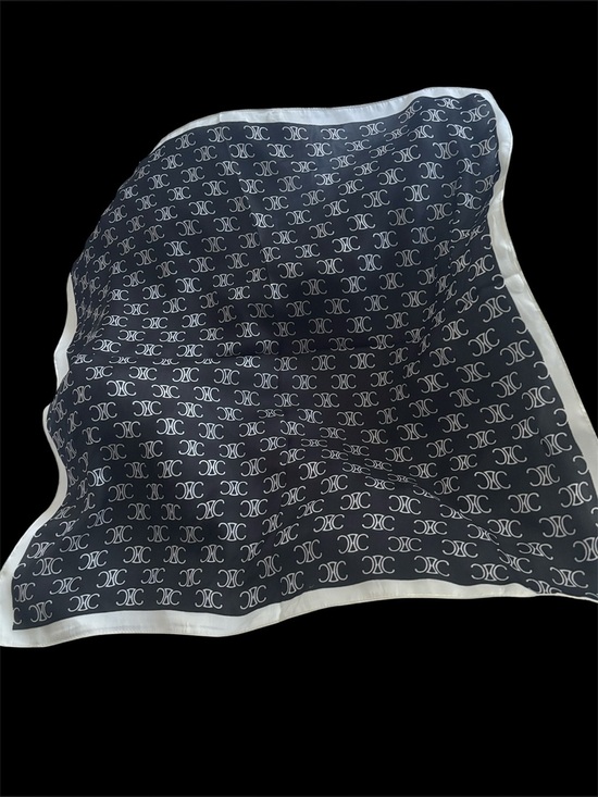 Vintage Accessories - Vintage Black and Cream Monogram Silk Scarf